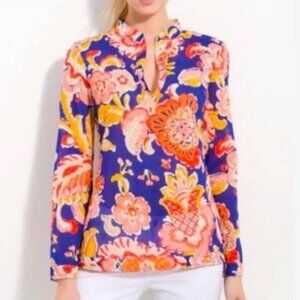 Tory Burch Sequin Floral Print Stephanie Top Blouse Size 6